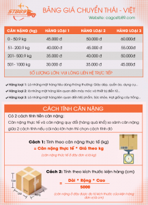 Bảng giá vận chuyển Thái - Việt rẻ nhất tại STB89