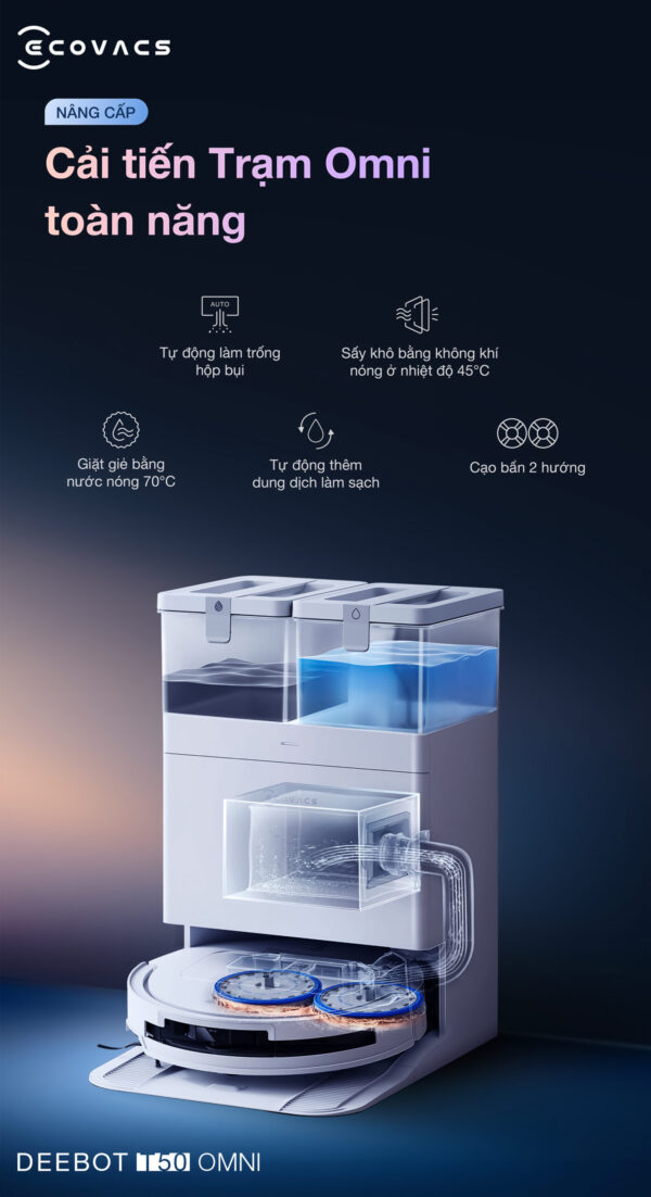 Robot hút bụi T50 omni Ecovacs duy trì ngôi nhà sạch toàn diện