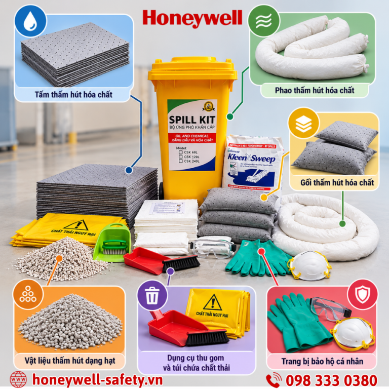 Bộ dụng cụ ứng phó sự cố tràn hóa chất gồm những gì?