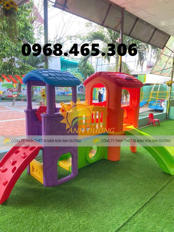 Bộ cầu trượt 2 khối nhà cho bé, nhà leo cầu trượt trẻ em nhập khẩ